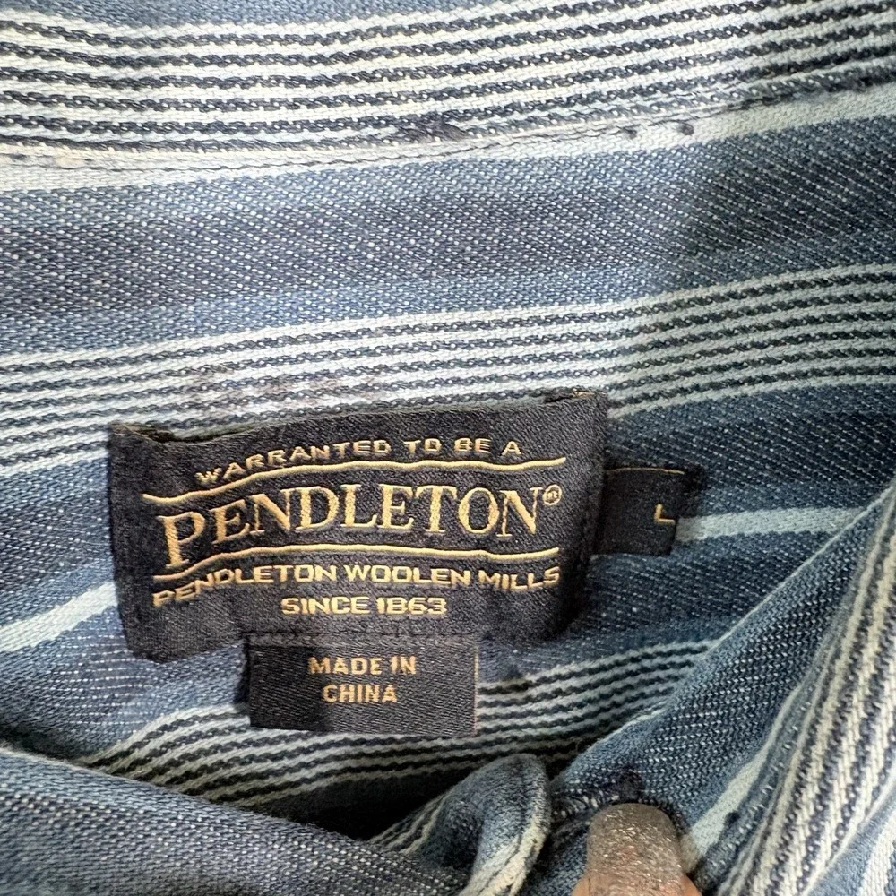 Pendleton Mens Sz L  Long‎ Sleeve Button Up Down Blue Striped Shirt 100% Cotton